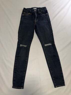 Good American High Rise Distressed Skinny Jeans Dark Wash Size 00-4